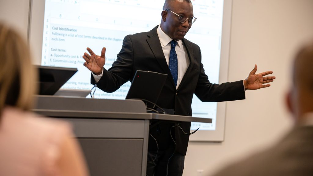 Business professor giving a lecture.